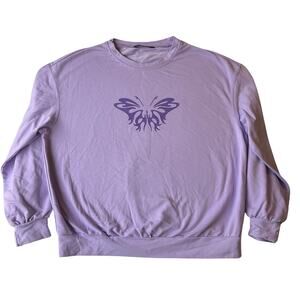 SHEIN Women Sweatshirt Size S Lavender Butterfly Long Sleeve Crew Neck Pullover